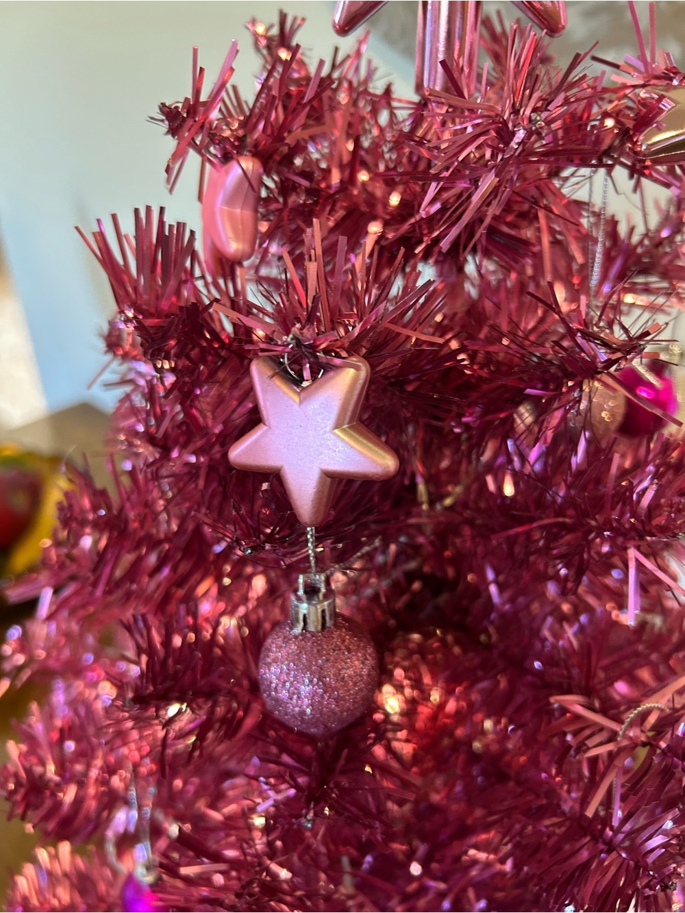Pink Tinsel Mini Holiday Tree with Star Topper - Picture 3 of 4